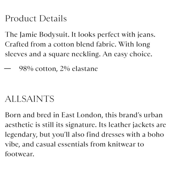 ALLSAINTS Jamie Long sleeve bodysuit size us 4 - Picture 11 of 11